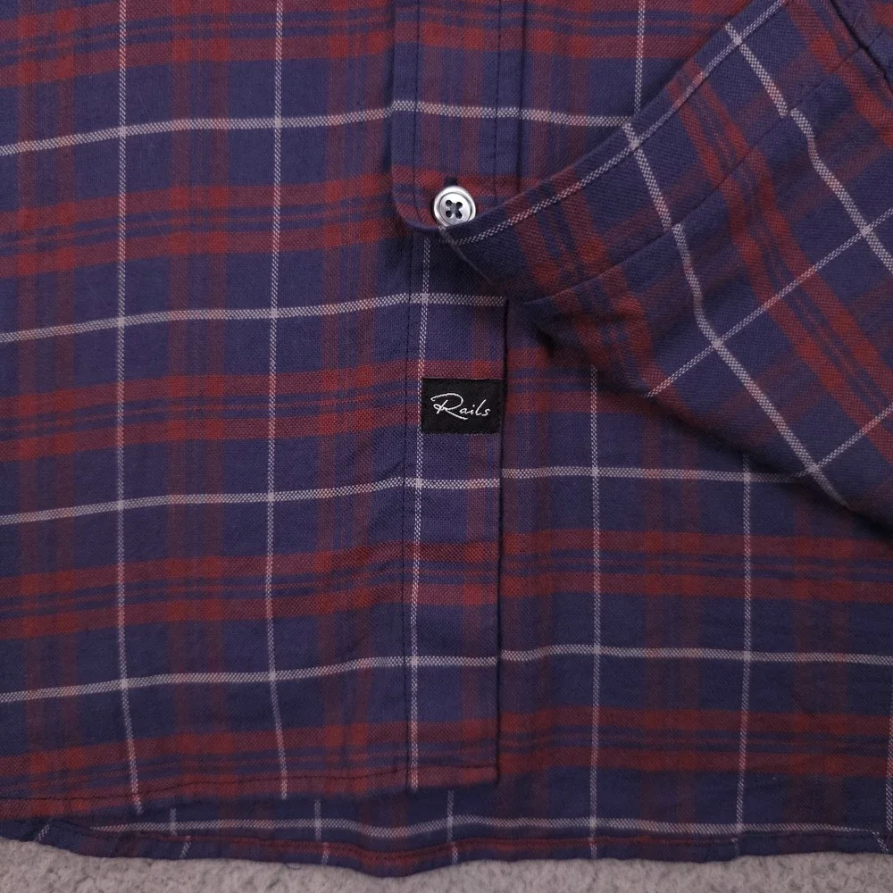 Rails Reid Button Down Shirt Mens Large Blue Red Plaid Melange Flannel NEW